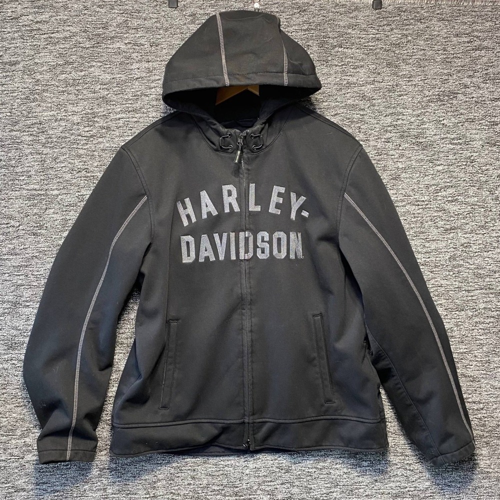 Harley Davidson Softshell Hooded Jacket Mens L Black 3M Reflective 97105-22VM